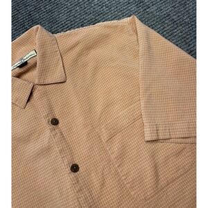 Tommy Bahama Shirt Mens Medium Orange Silk Check Short Sleeve Button Front